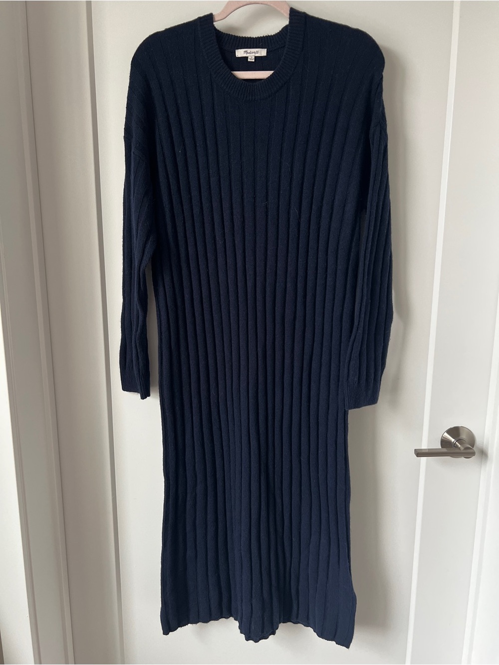 Madewell Navy Ribbed Knit Crewneck Sweater Dress
